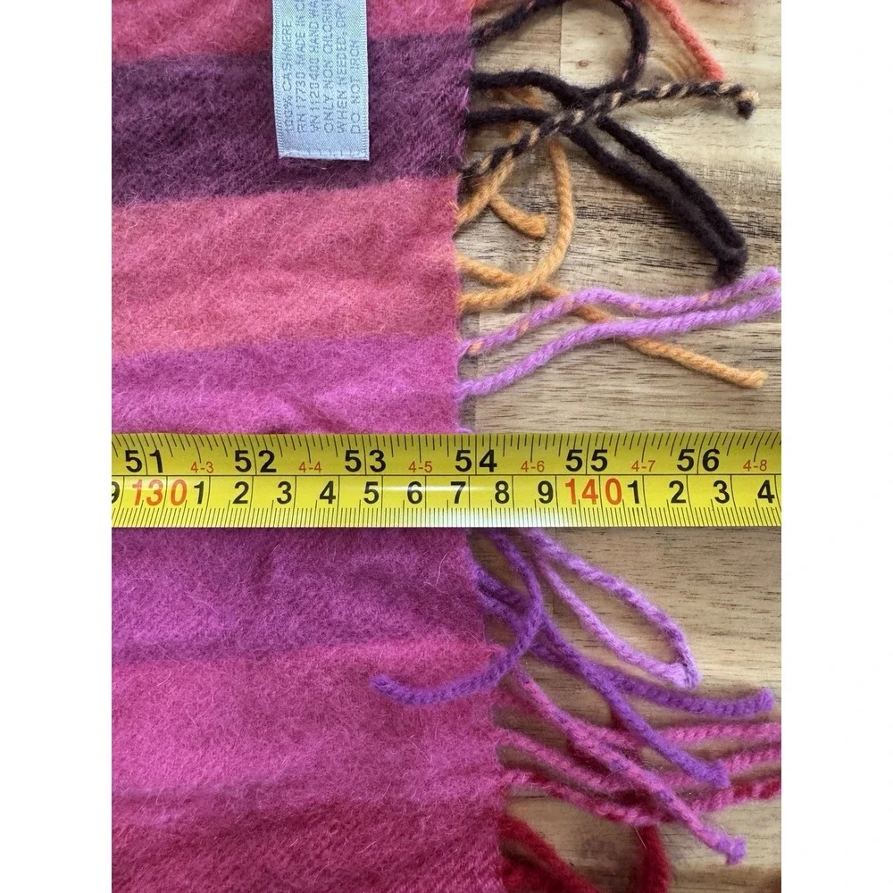 Cashmere Woven Striped Fringe Scarf Pink Purple Orange Black 55 x 20 Women